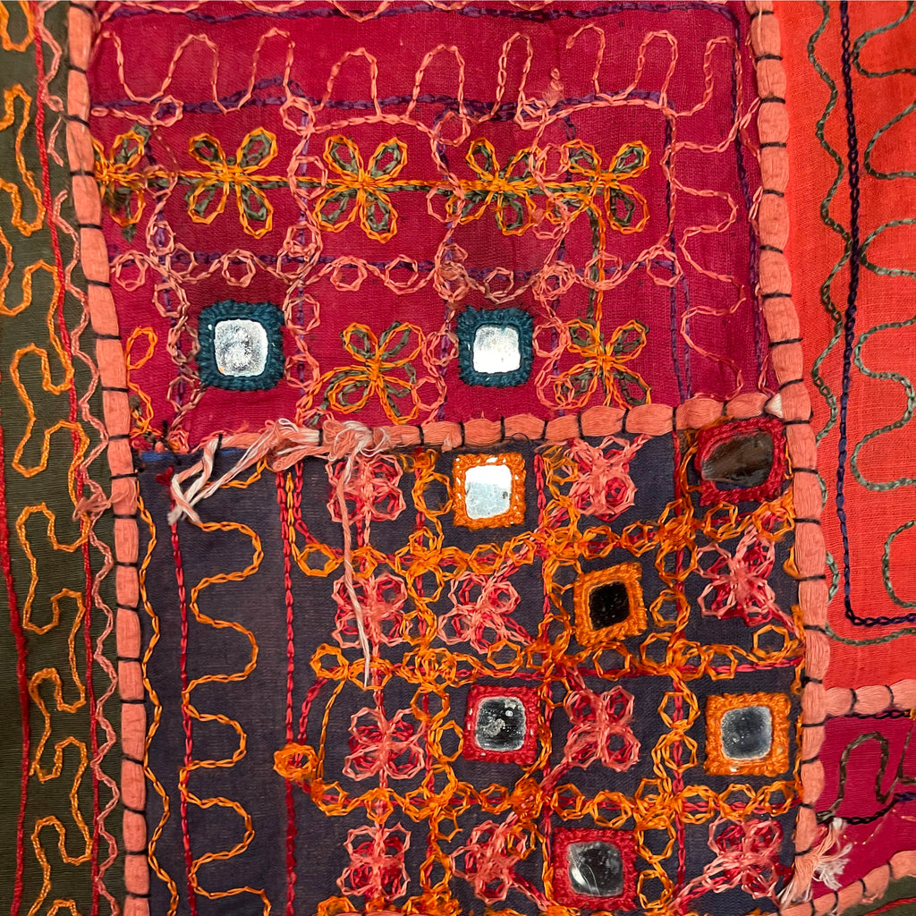 Vintage Indian Banjara Wall Hanging Mirrored Throw Kutch Embroidery