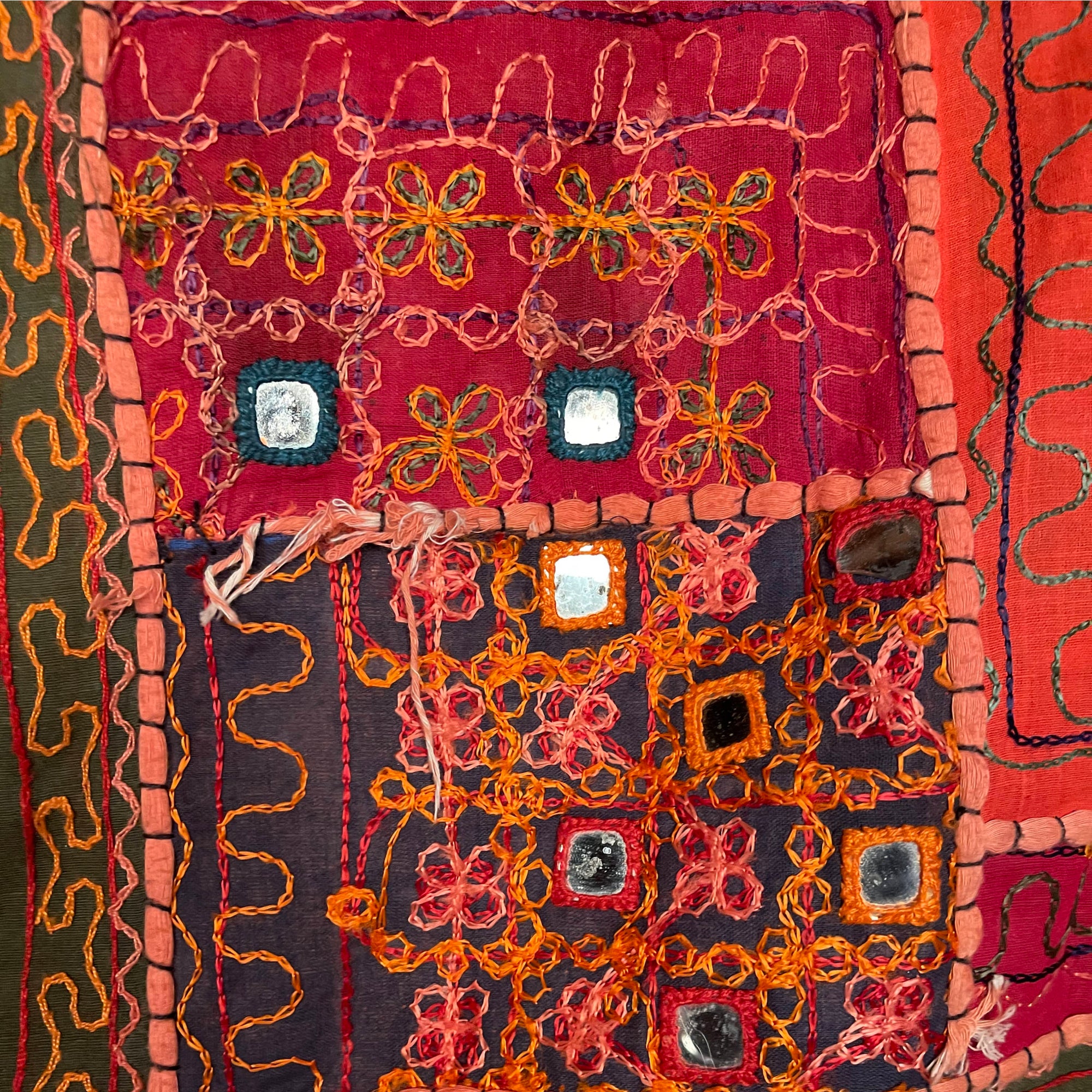 Vintage Indian Banjara Wall Hanging Mirrored Throw Kutch Embroidery