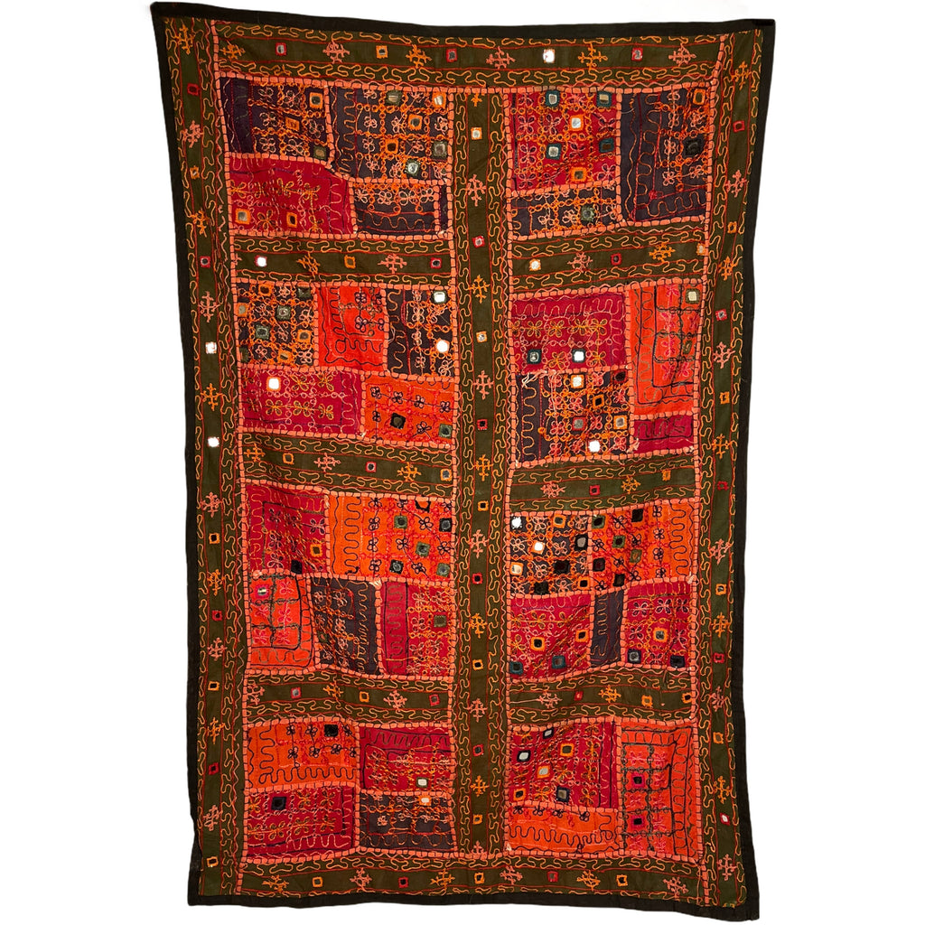 Vintage Indian Banjara Wall Hanging Mirrored Throw Kutch Embroidery