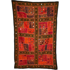Vintage Indian Banjara Wall Hanging Mirrored Throw Kutch Embroidery