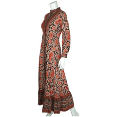 Vintage 1970s Indian Cotton Dress Paisley Block Printed Red & Black Size M - Poppy's Vintage Clothing