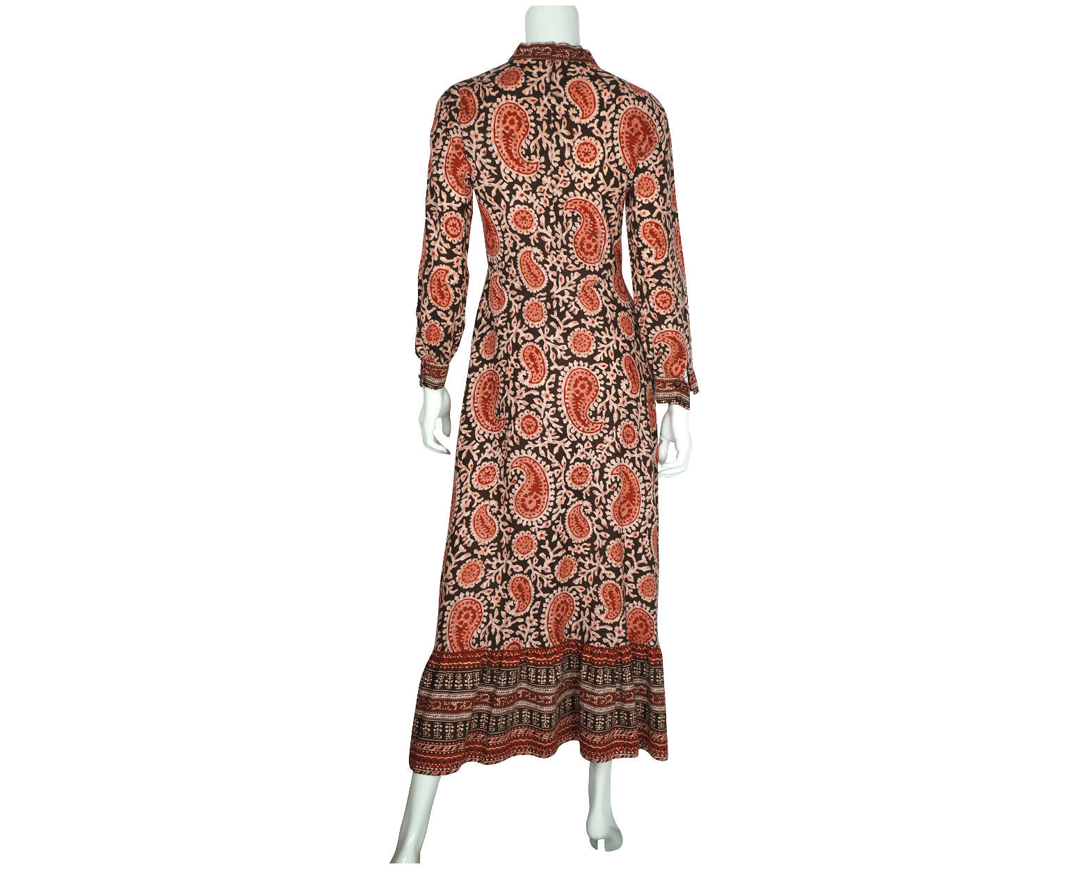 Vintage 1970s Indian Cotton Dress Paisley Block Printed Red & Black Size M - Poppy's Vintage Clothing