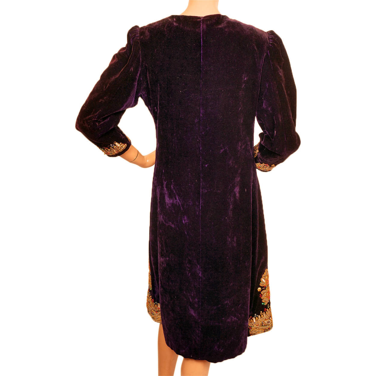 Vintage Hippie Coat Indian Gold Embroidered Purple Velvet 60s Rock Star Small - Poppy's Vintage Clothing