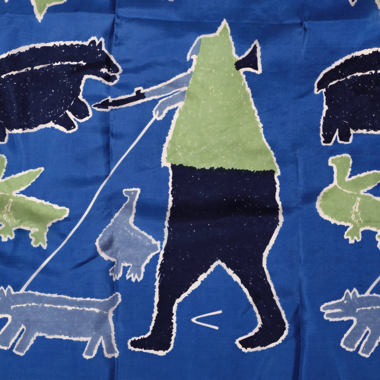 Vintage Inuit Art Print Silk Scarf Inunoo Eskimo Hunting Drawing by Paar - Poppy's Vintage Clothing