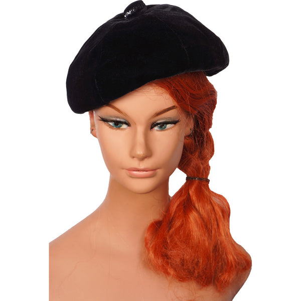 Vintage Irene of New York Black Velvet Beret Hat Lord &amp; Taylor Salon Ladies Size S / M - Poppy's Vintage Clothing