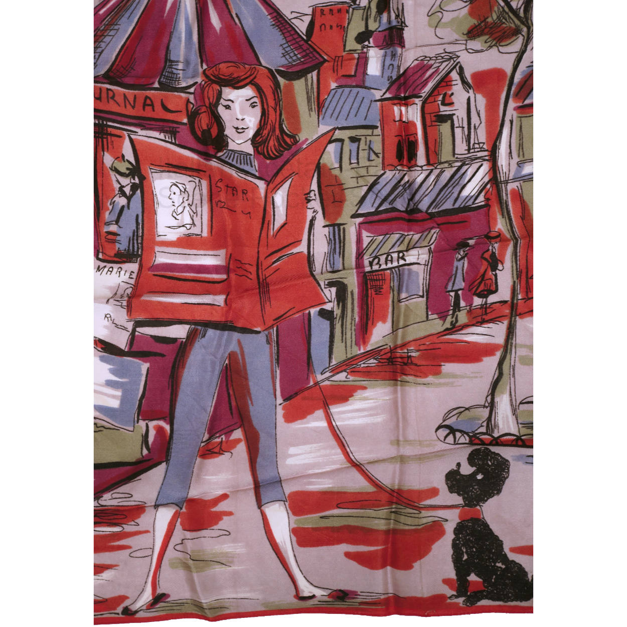 Vintage 1950s Pocket Scarf or Head Square Paris Scene Italian Acetate Pochette - Poppy's Vintage Clothing