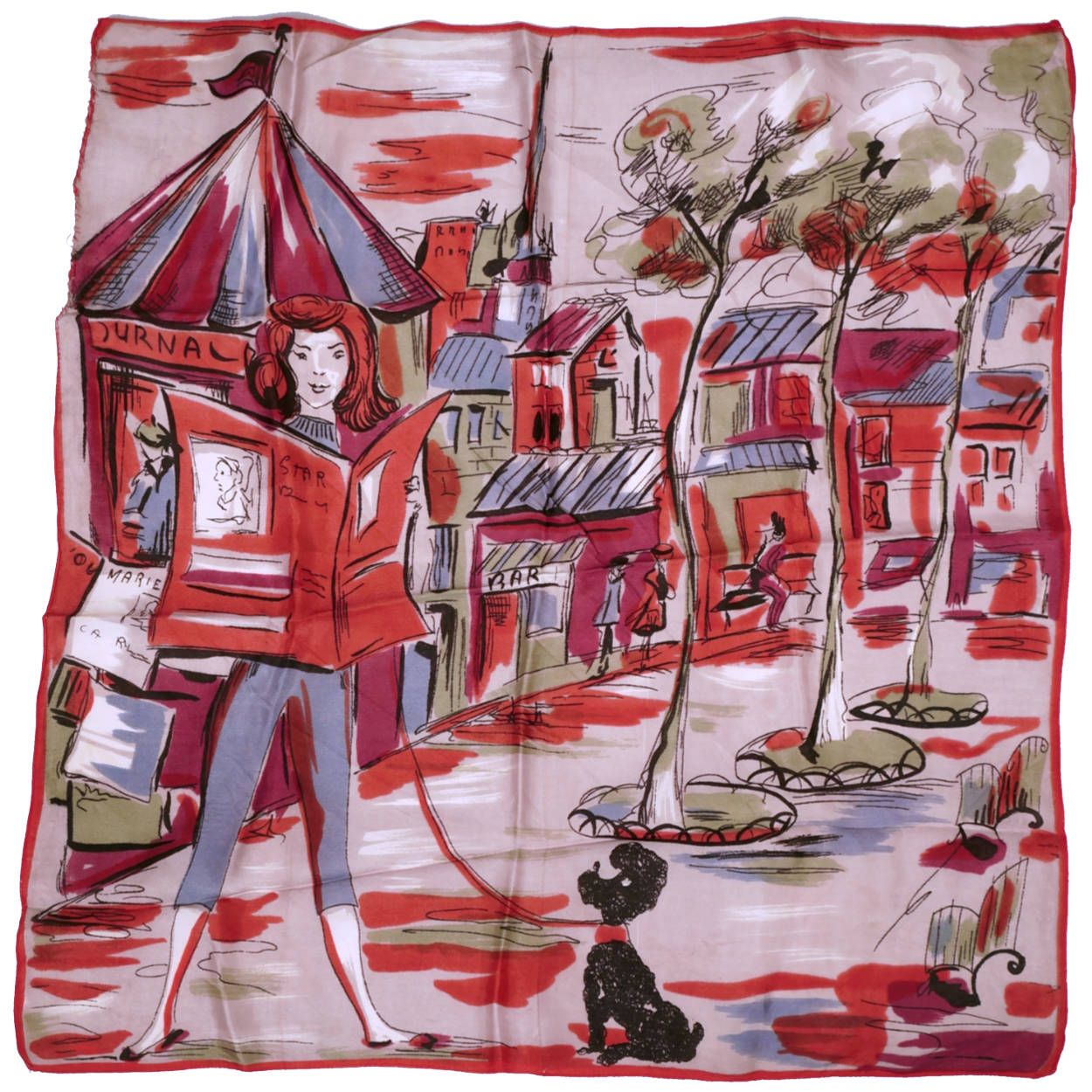 Vintage 1950s Pocket Scarf or Head Square Paris Scene Italian Acetate Pochette - Poppy's Vintage Clothing