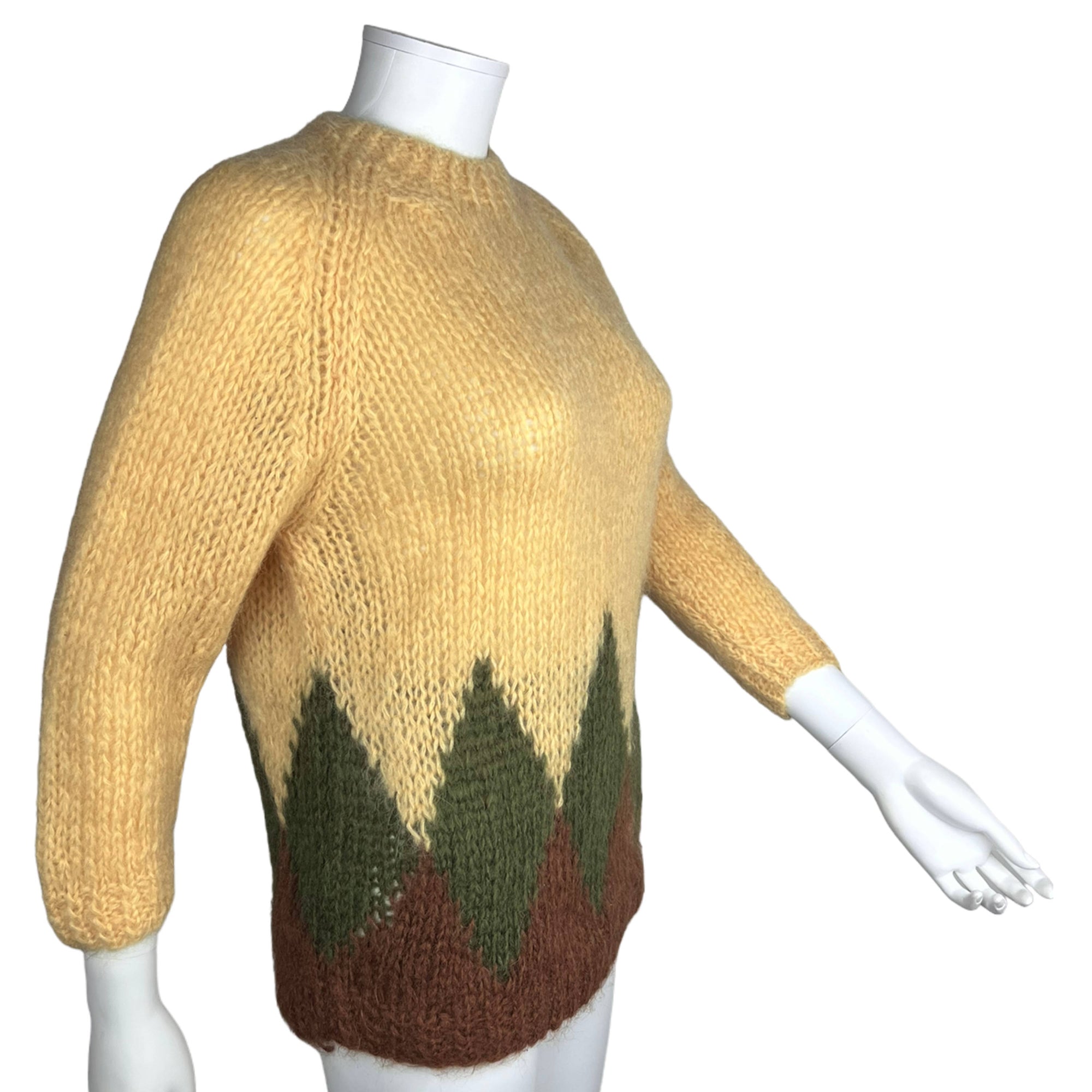 Vintage 1960s Italian Hand Knit Sweater Mohair Wool Pullover