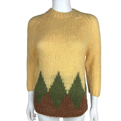 Vintage 1960s Italian Hand Knit Sweater Mohair Wool Pullover