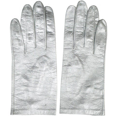 Vintage 1960s Italian Silver Leather Gloves Unused Ladies Size 6.5 - Poppy's Vintage Clothing