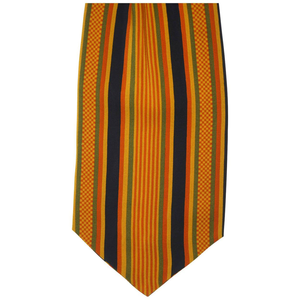 Vintage 1960s Italian Silk Ascot Orange Yellow Blue Green Striped Cravat Italy - Poppy's Vintage Clothing
