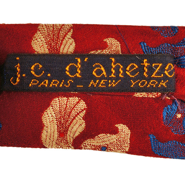 Rare Vintage JC d'AHETZE Paris Silk Tie 1950s Mens Necktie Made in France