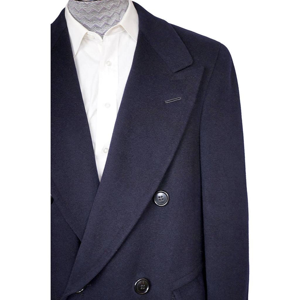 Vintage Mens Overcoat Early 1950s Navy Blue Coat Jack Golds Clothes Montreal M L - Poppy's Vintage Clothing