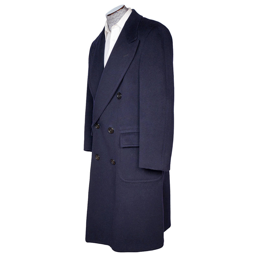 Vintage Mens Overcoat Early 1950s Navy Blue Coat Jack Golds Clothes Montreal M L - Poppy's Vintage Clothing