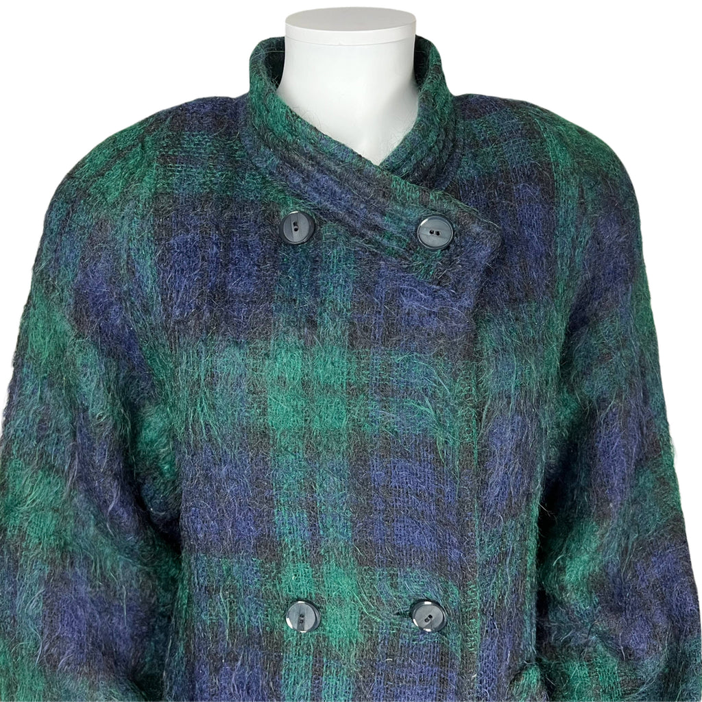 Vintage 1980s Plaid Coat Mohair and Wool Ladies Size L