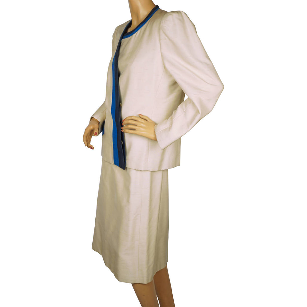 Vintage Jacqueline de Ribes Silk Skirt Suit 2 pc 1980s Saks Fifth Avenue Size XL - Poppy's Vintage Clothing