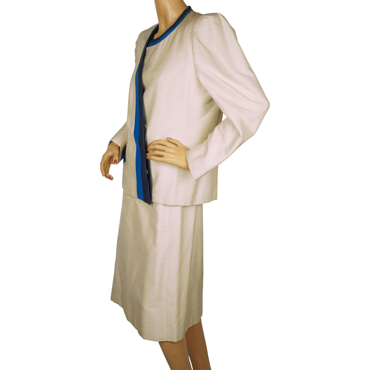 Vintage Jacqueline de Ribes Silk Skirt Suit 2 pc 1980s Saks Fifth Avenue Size XL - Poppy's Vintage Clothing