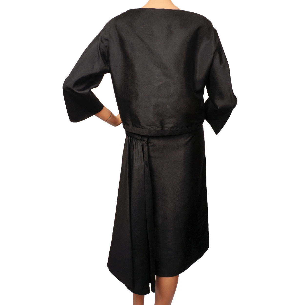 Vintage 1950s Jacques Griffe Black Silk Dress with Jacket - L - Poppy's Vintage Clothing