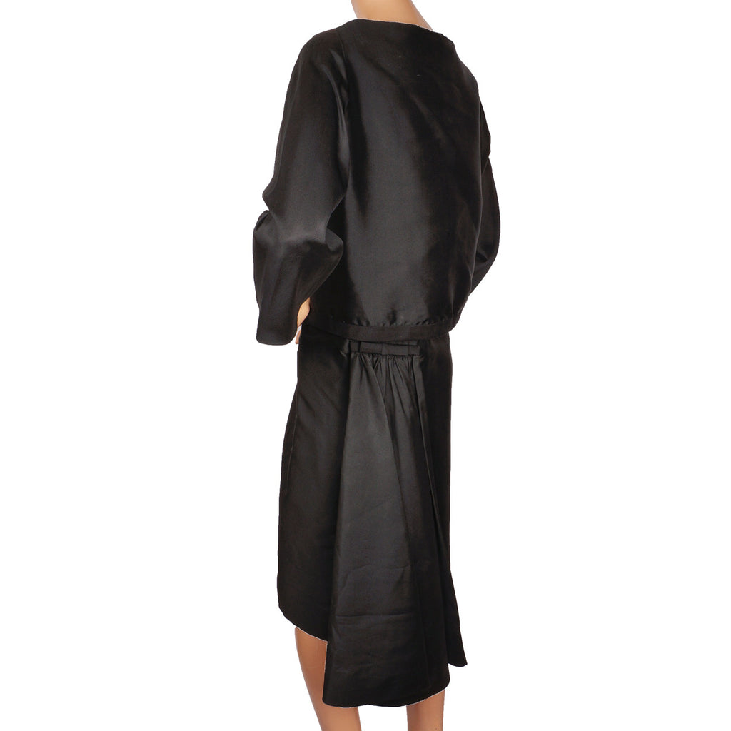 Vintage 1950s Jacques Griffe Black Silk Dress with Jacket - L - Poppy's Vintage Clothing