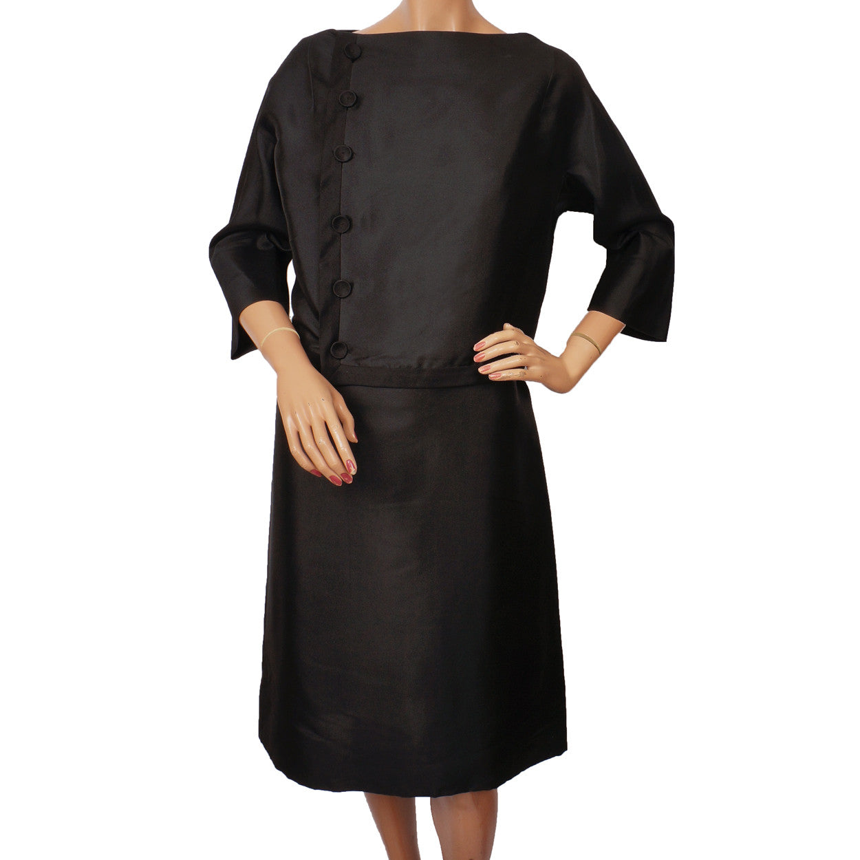 Vintage 1950s Jacques Griffe Black Silk Dress with Jacket - L - Poppy's Vintage Clothing