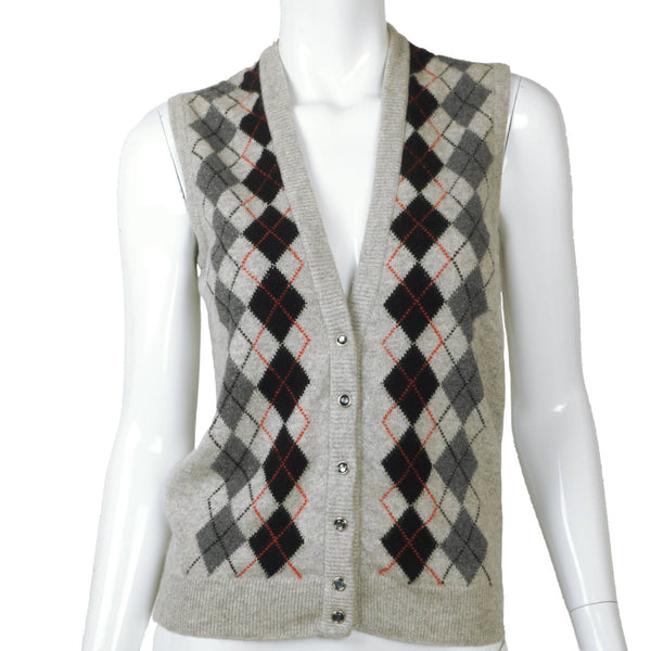 Vintage 1970s Jaeger British Cashmere Sweater Vest Argyle Pattern Ladies M - Poppy's Vintage Clothing