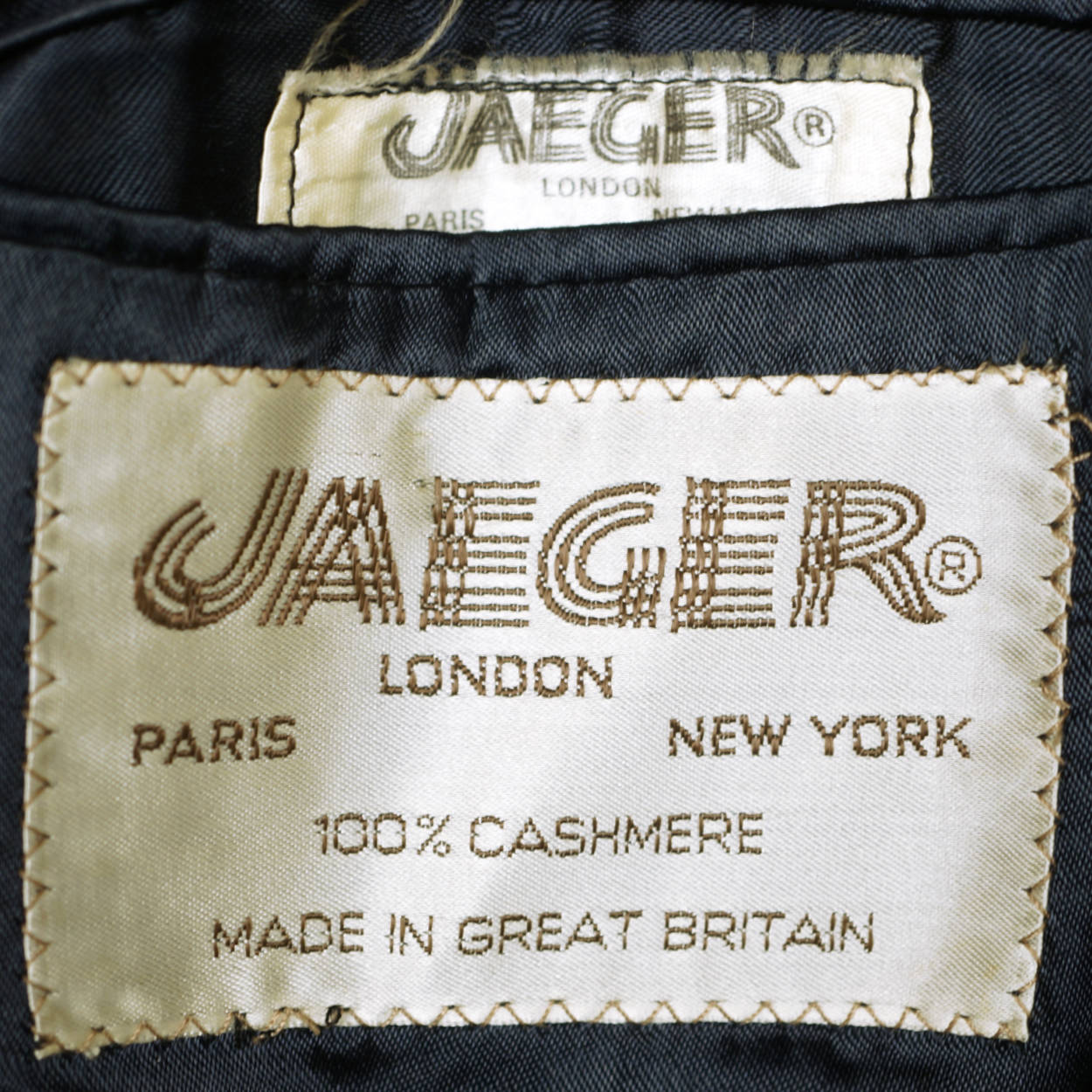 Vintage 1970s Jaeger Overcoat 100% British Cashmere Navy Blue Mens Coat Size 38 - Poppy's Vintage Clothing