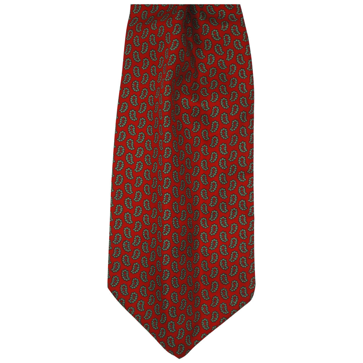 Vintage Jaeger Silk Ascot Red Cravat w Green Paisley Pattern Made Great Britain - Poppy's Vintage Clothing