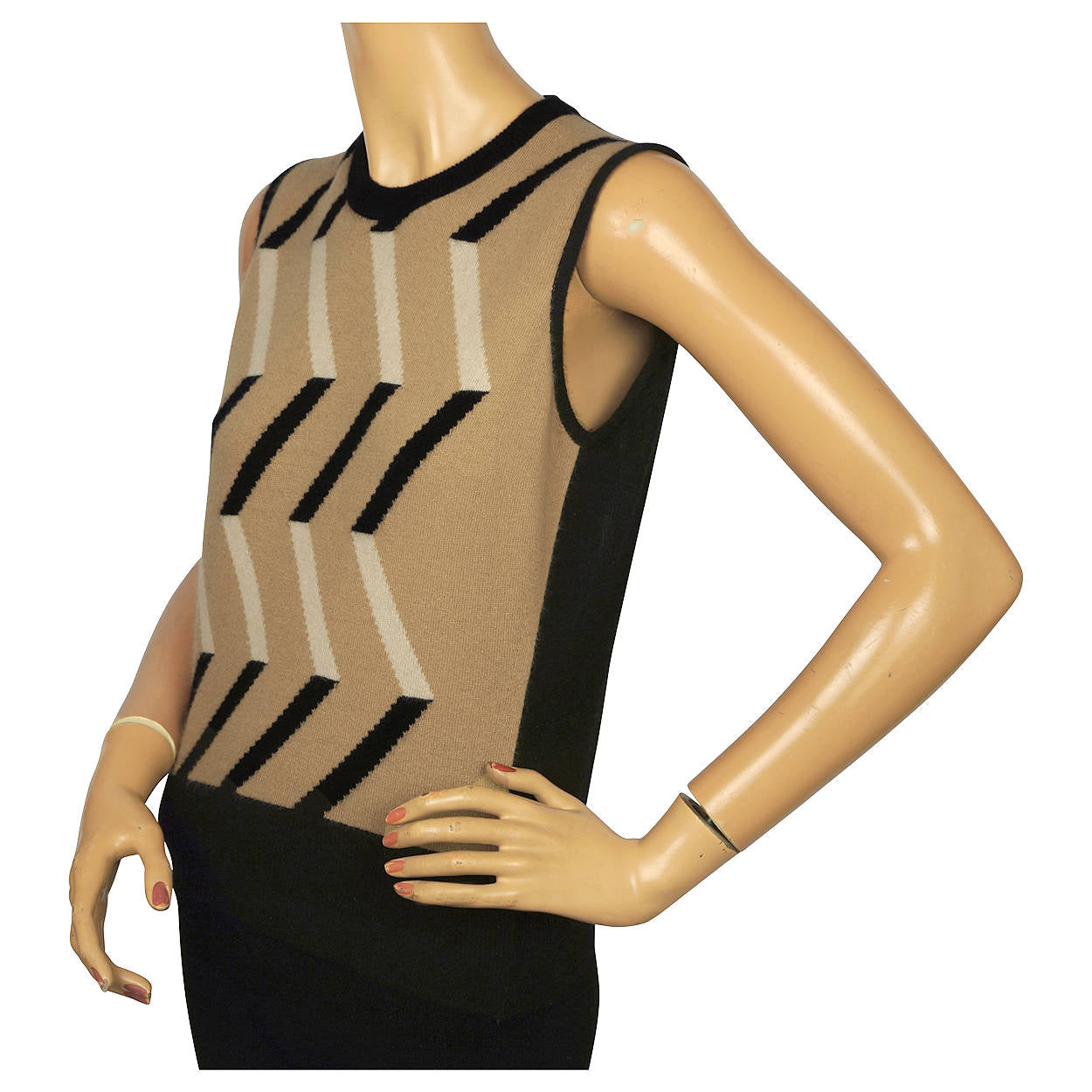 Vintage 1970s Jaeger British Cashmere Pullover Sweater Vest Zig Zag Ptn Ladies M - Poppy's Vintage Clothing