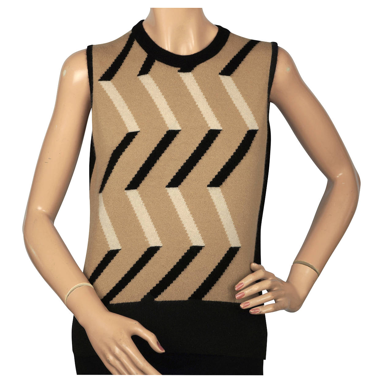 Vintage 1970s Jaeger British Cashmere Pullover Sweater Vest Zig Zag Ptn Ladies M - Poppy's Vintage Clothing