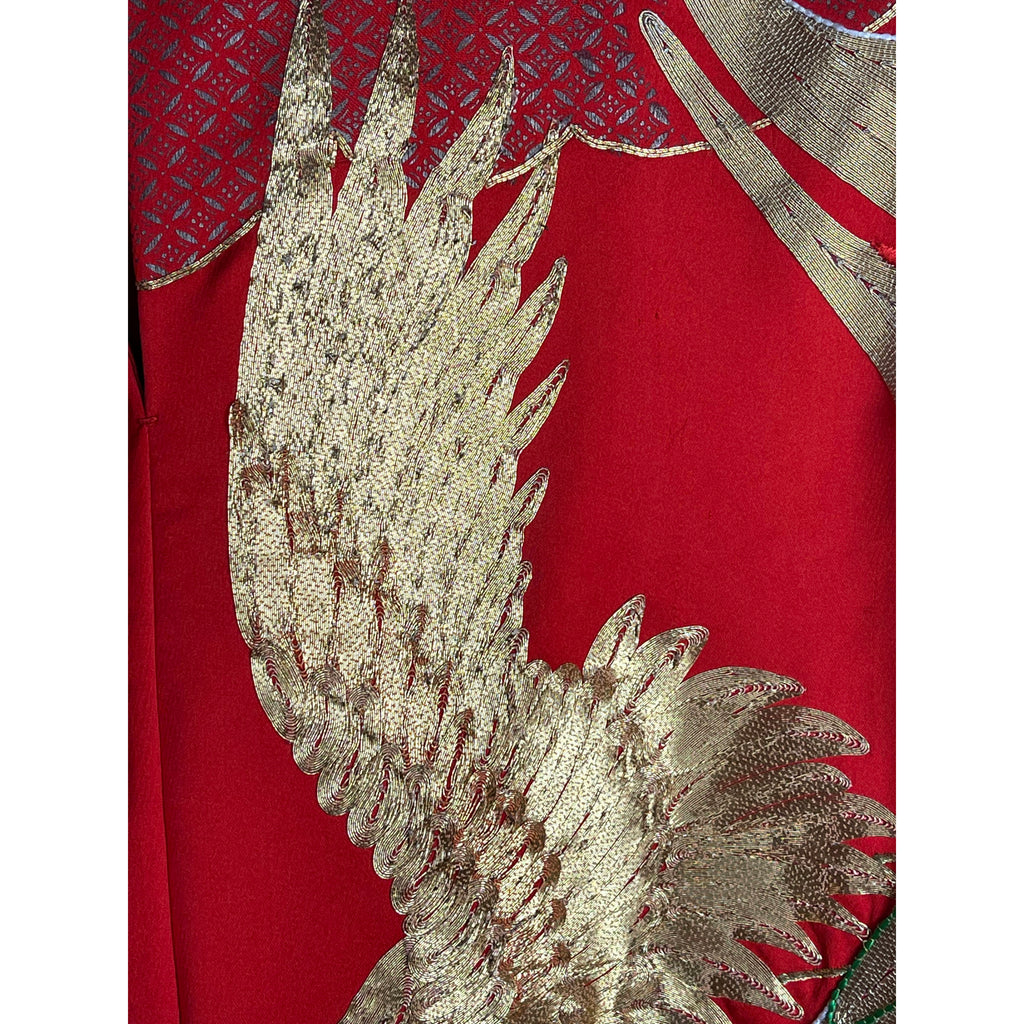 Japanese Wedding Kimono Iro Uchikake Red Silk w Gold Cranes