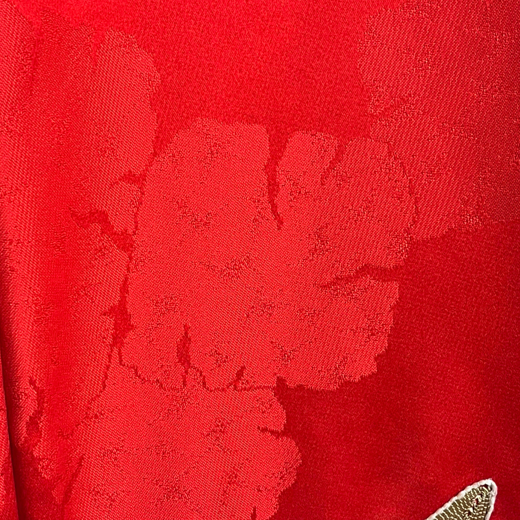 Japanese Wedding Kimono Iro Uchikake Red Silk w Gold Cranes