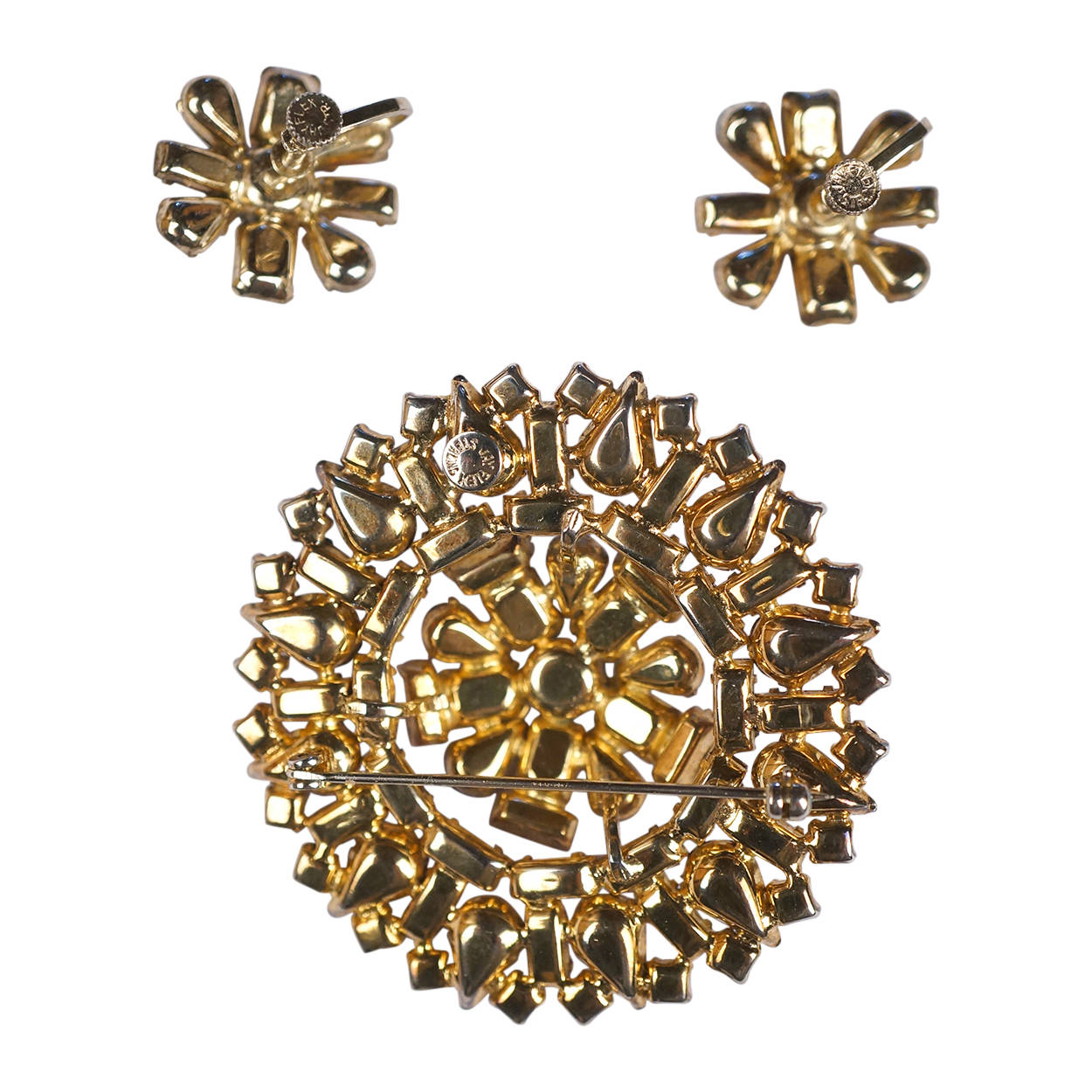 Vintage Jay Flex Sterling Silver Rhinestone Brooch &amp; Earrings Demi Parure - Poppy's Vintage Clothing