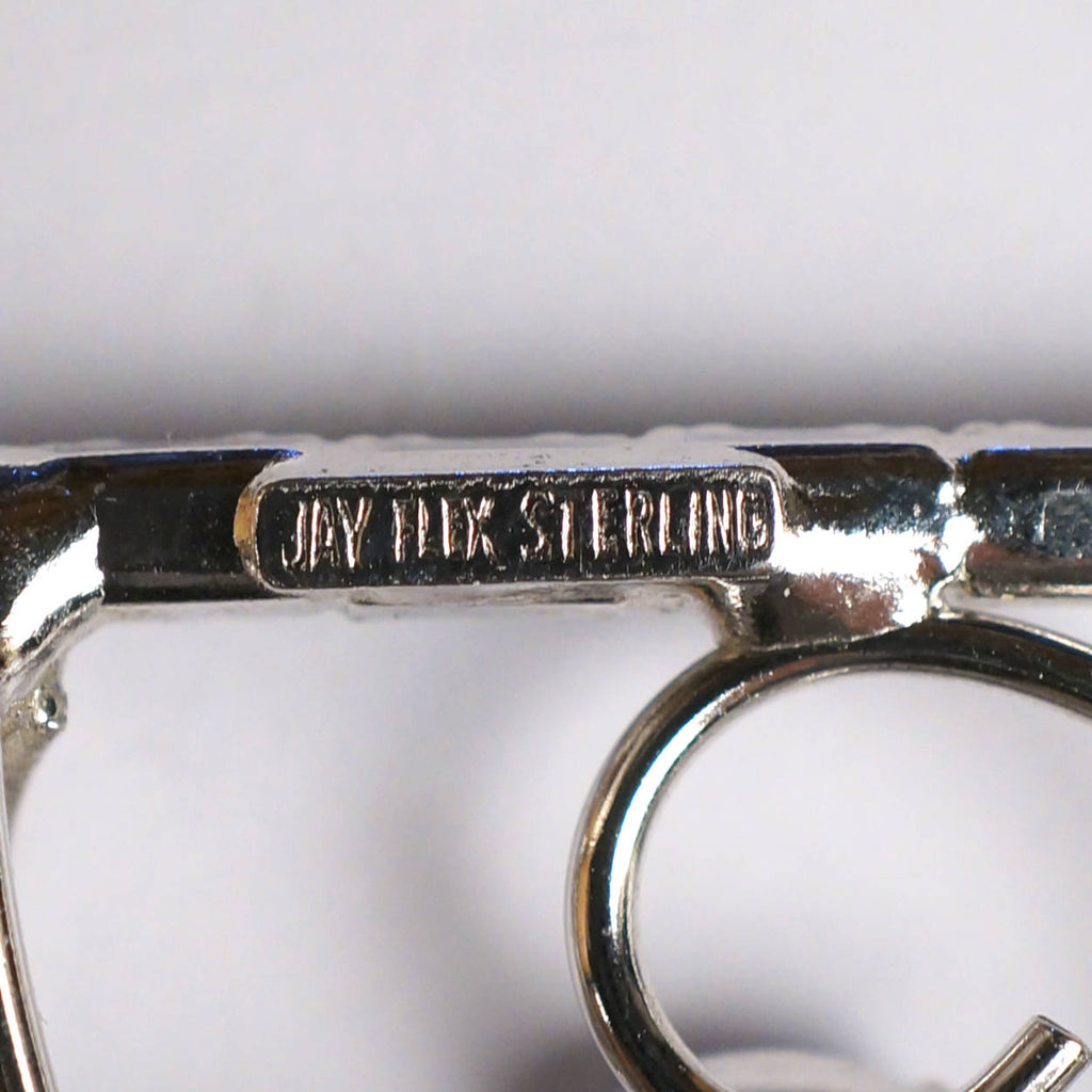 Vintage Jay Flex Brooch &amp; Earrings Demi Parure Blue Rhinestone Sterling Silver - Poppy's Vintage Clothing