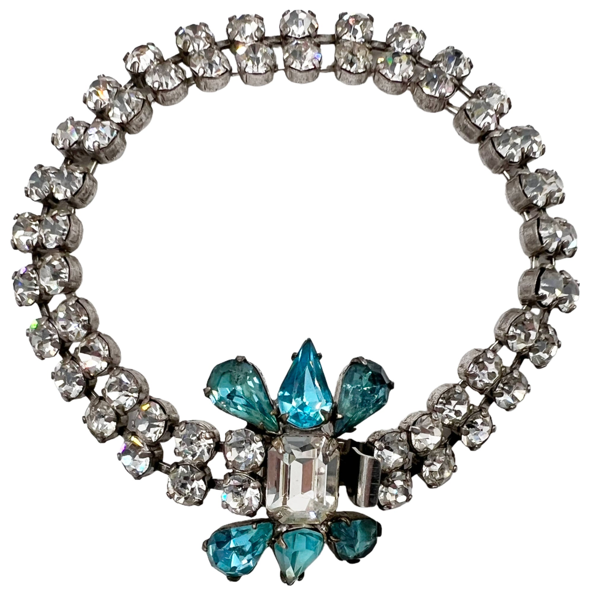 1950s Vintage Rhinestone Parure Set Sterling Silver Jay Flex