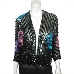 Vintage 70s Jean Jourdan Paris Black Sequin Jacket Size 14 - Poppy's Vintage Clothing