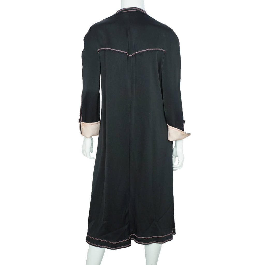 Vintage 1970s Jean Muir Black Jersey Dress  with Pink Stitching Size M L - Poppy's Vintage Clothing