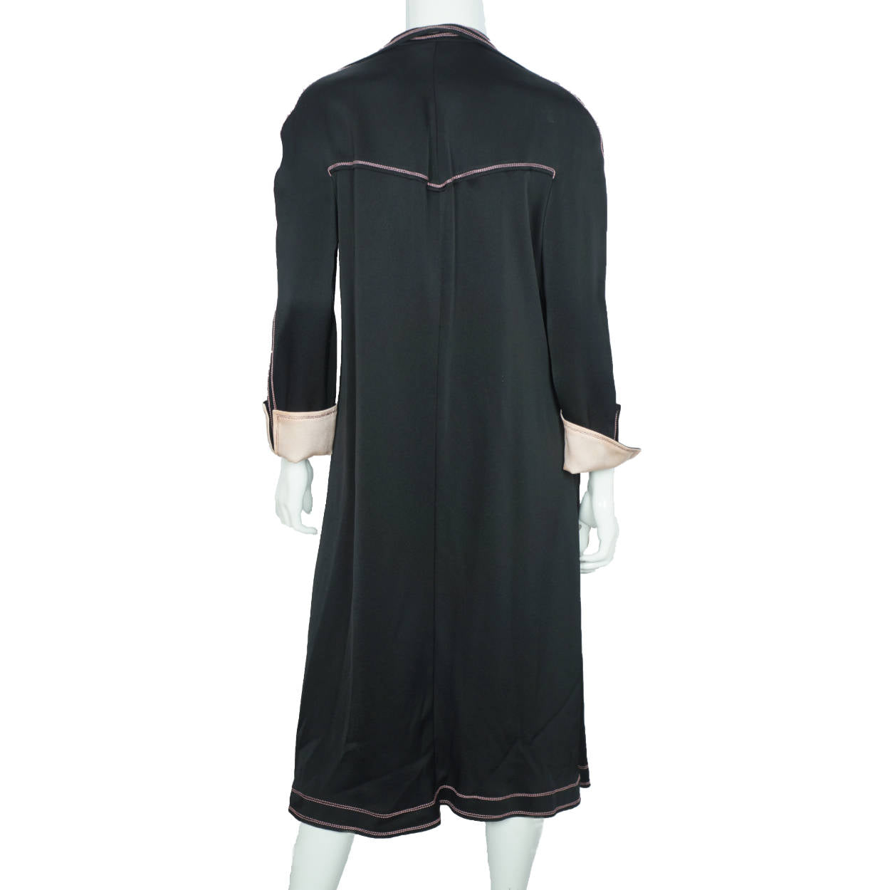 Vintage 1970s Jean Muir Black Jersey Dress  with Pink Stitching Size M L - Poppy's Vintage Clothing