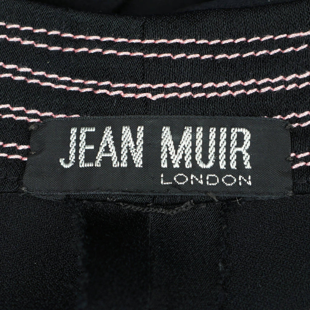 Vintage 1970s Jean Muir Black Jersey Dress  with Pink Stitching Size M L - Poppy's Vintage Clothing