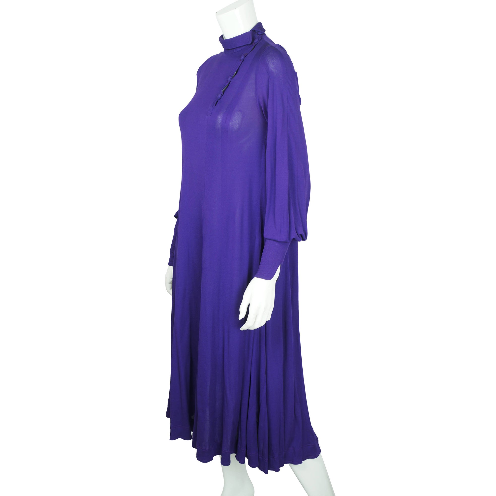 Vintage 1970s Jean Muir Dress Purple Jersey Size M - Poppy's Vintage Clothing