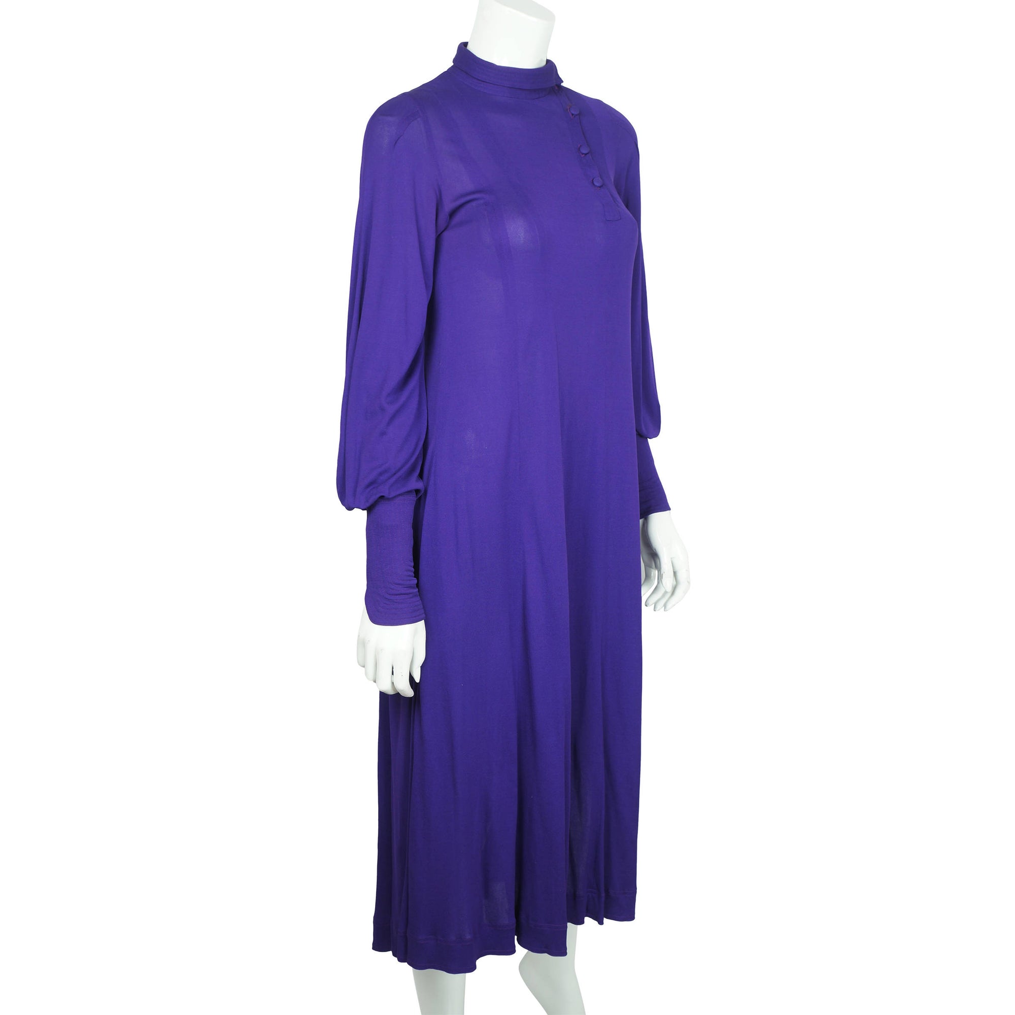 Vintage 1970s Jean Muir Dress Purple Jersey Size M - Poppy's Vintage Clothing