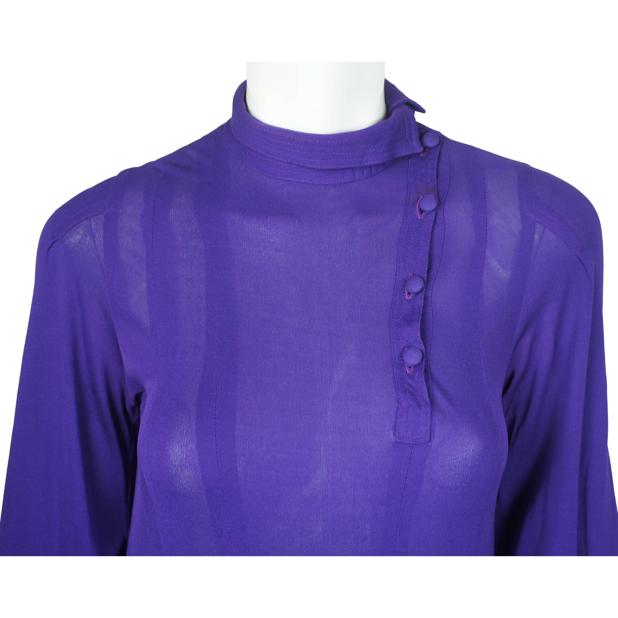 Vintage 1970s Jean Muir Dress Purple Jersey Size M - Poppy's Vintage Clothing