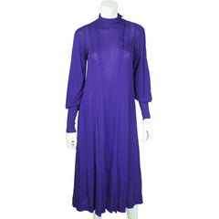 Vintage 1970s Jean Muir Dress Purple Jersey Size M - Poppy's Vintage Clothing