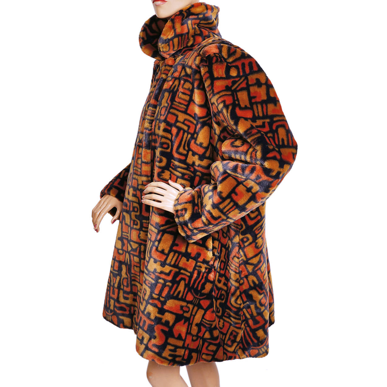 Vintage 80s Jean Philippe Ricquier Faux Fur Print Coat Made in France Ladies Size M - Poppy's Vintage Clothing