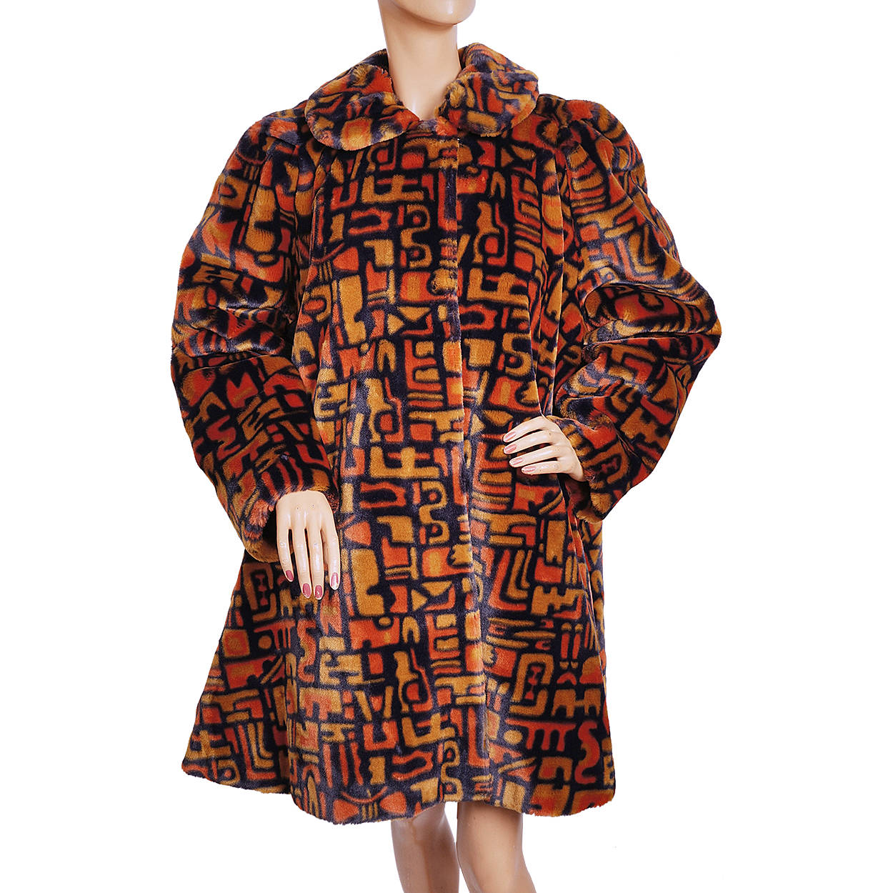 Vintage 80s Jean Philippe Ricquier Faux Fur Print Coat Made in France Ladies Size M - Poppy's Vintage Clothing