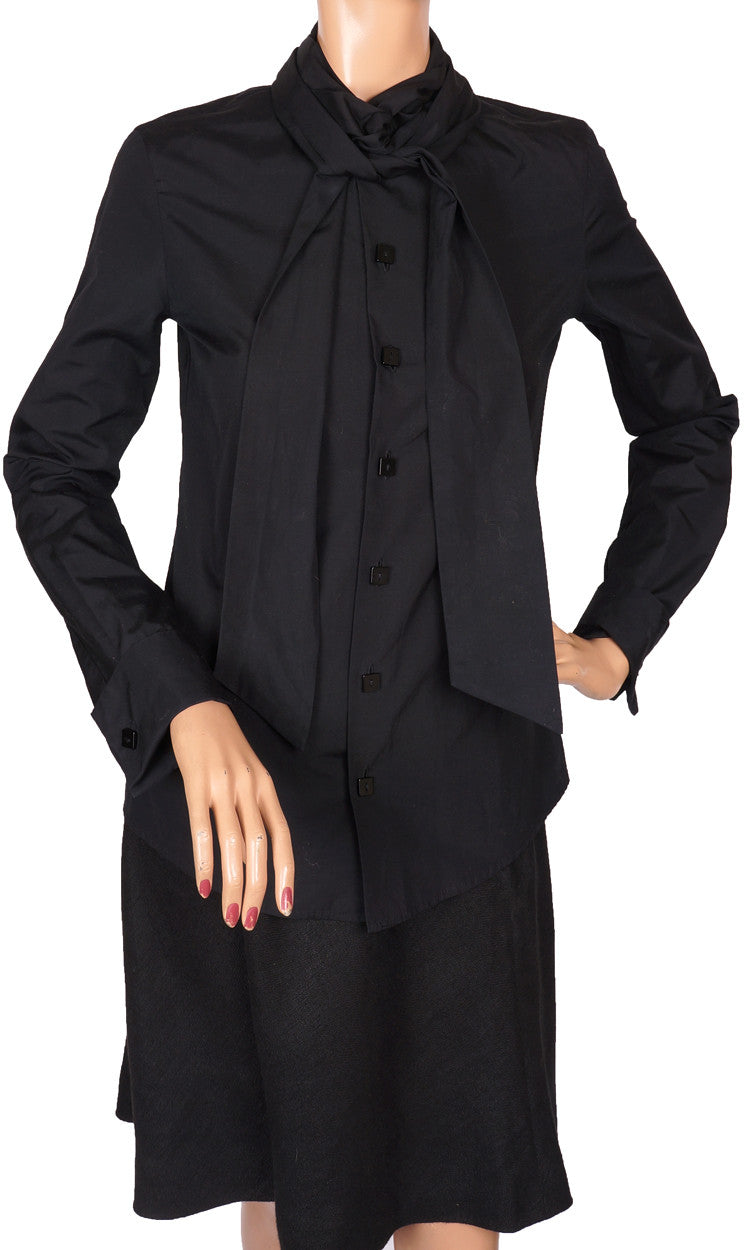1990s Jean Paul Gaultier Femme Black Cotton Blouse S - Poppy's Vintage Clothing