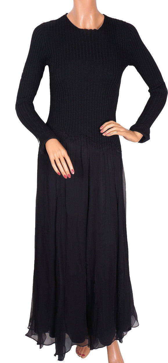 1990s Dress by Jean Paul Gaultier in Black Silk Chiffon & Knit - Poppy's Vintage Clothing
