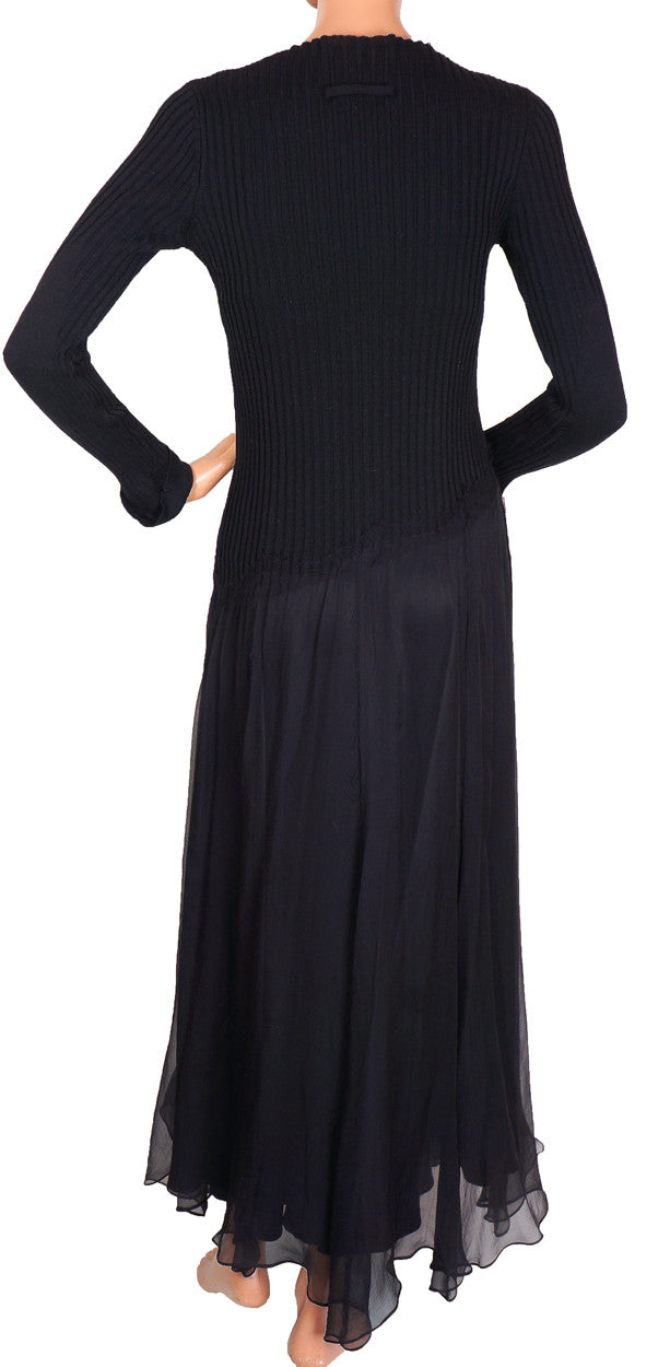 1990s Dress by Jean Paul Gaultier in Black Silk Chiffon & Knit - Poppy's Vintage Clothing