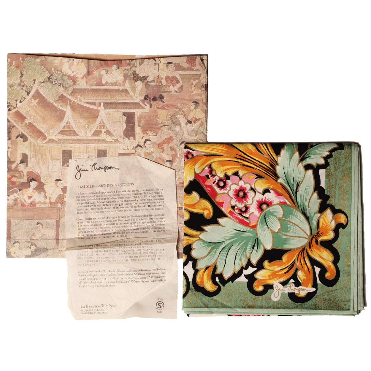 Vintage Jim Thompson Thai Silk Scarf Unused in Original Package Thailand - Poppy's Vintage Clothing