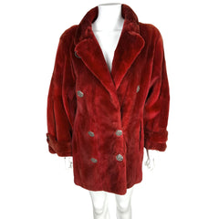 Vintage 1980s Red Dyed Sheared Rabbit Fur Coat Size Large