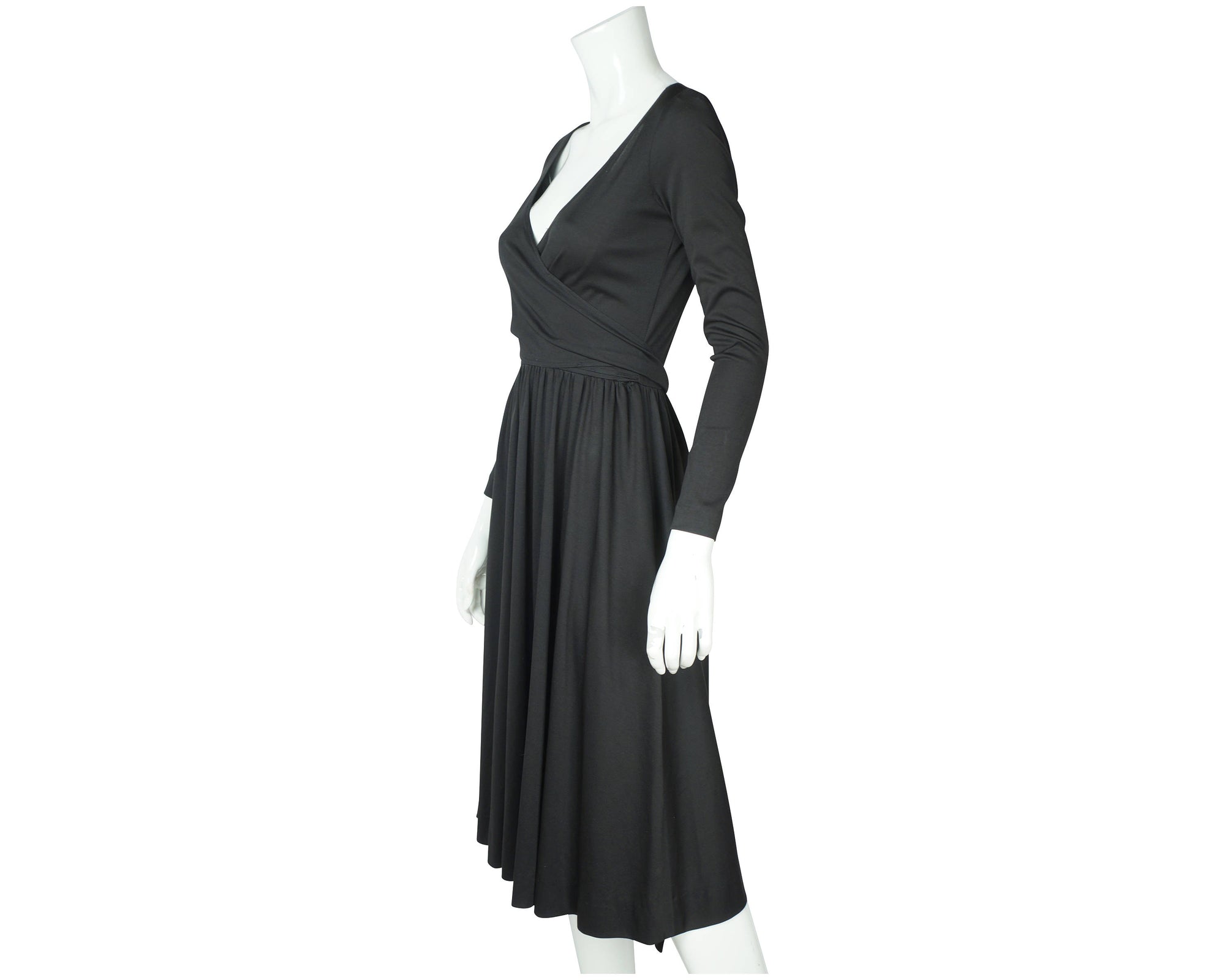 Vintage Designer 70s Dress Black Jersey John Kloss Size M - Poppy's Vintage Clothing